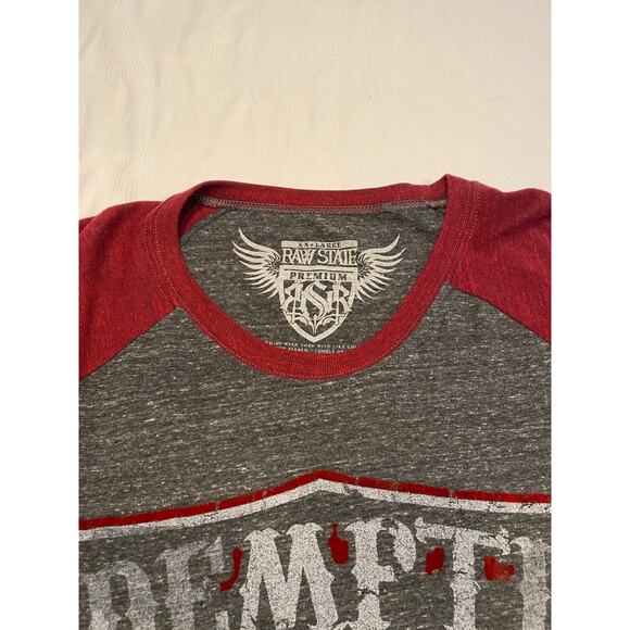 Raw State Redemption Long Sleeve Ragland T-shirt Gray Red Mens XXL NWT Velvet - Picture 3 of 14